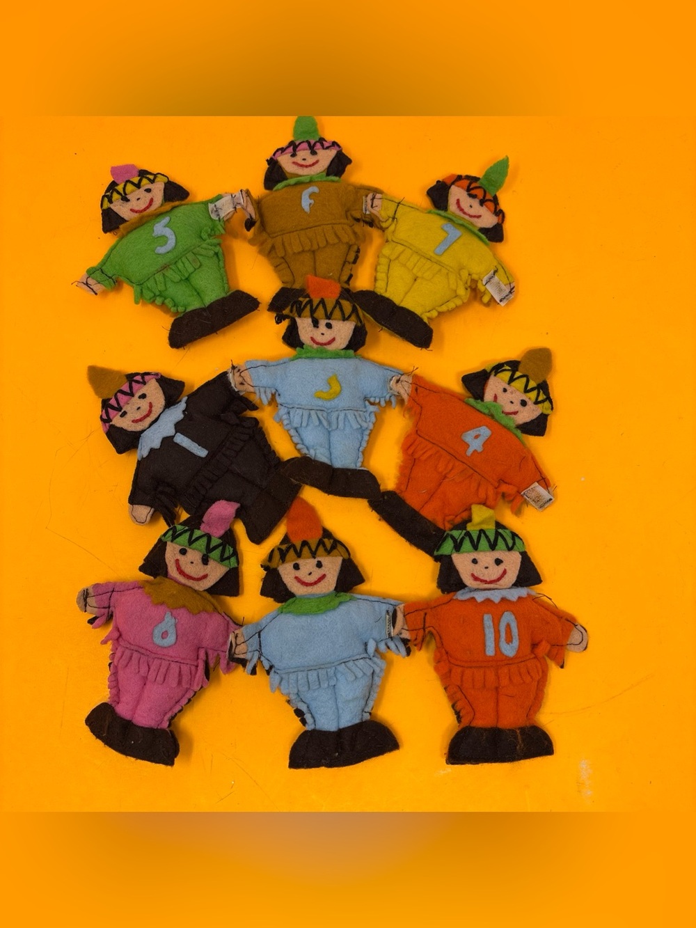 Plush Native American felt Set of 9 Colorful garland vintage